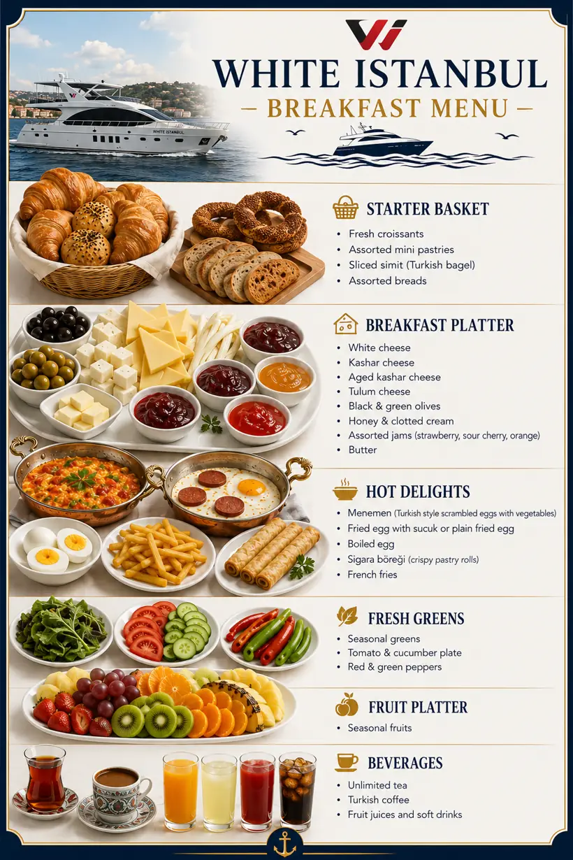 Full Breakfast Menu of the White Istanbul yacht