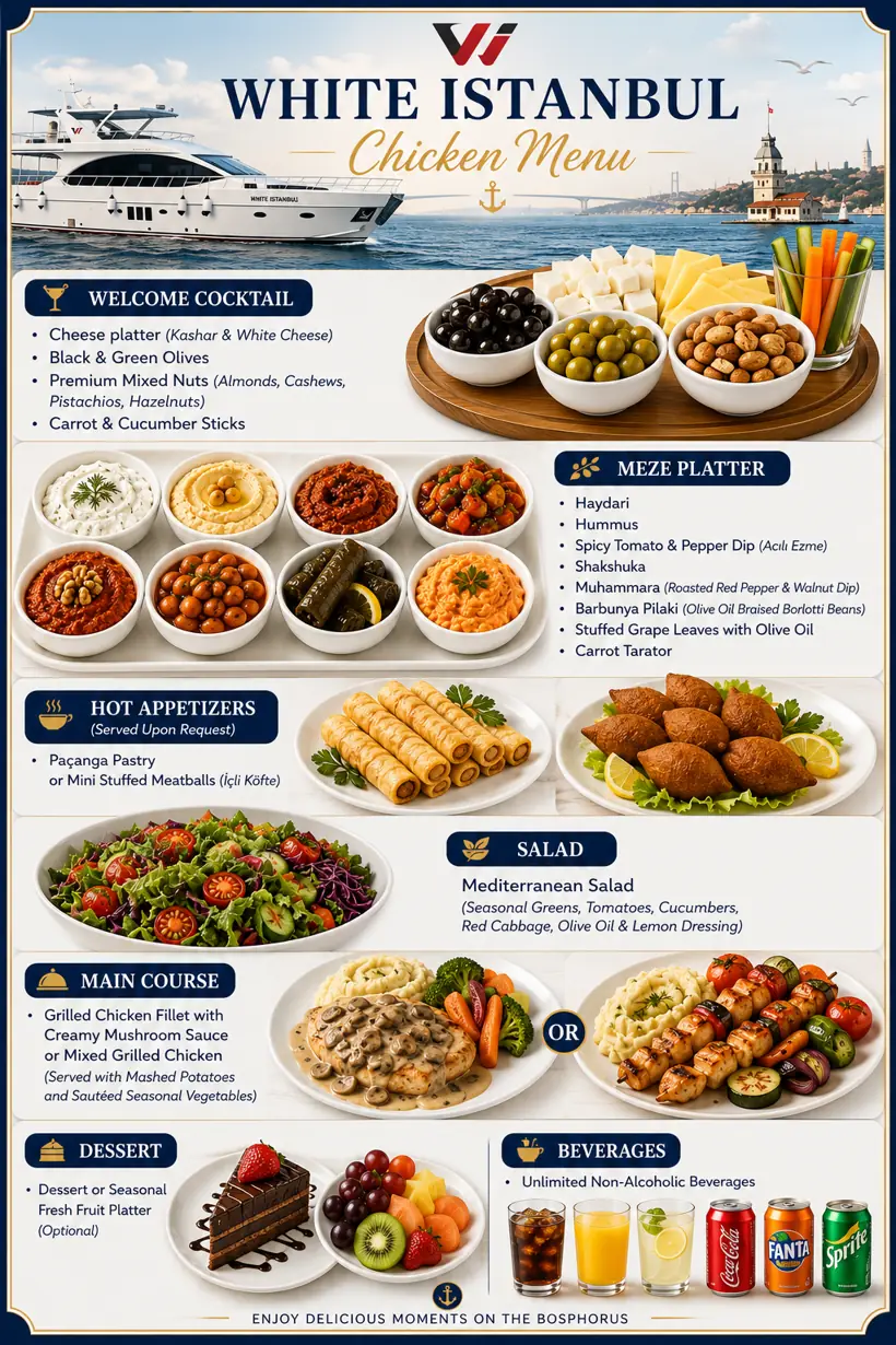 Full Chicken Dinner Menu of the White Istanbul yacht