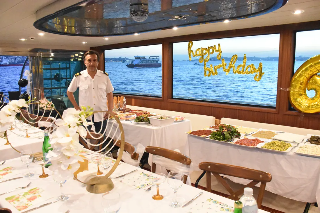 Happy birthday decoration in a yacht saloon