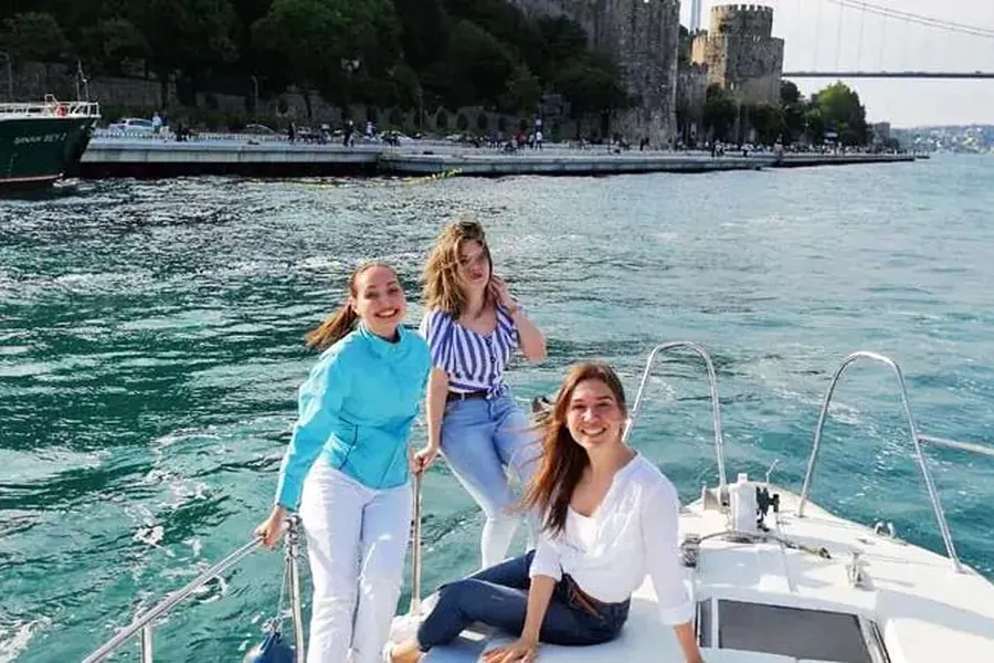 Friends on a boat on the way to the Black Sea
