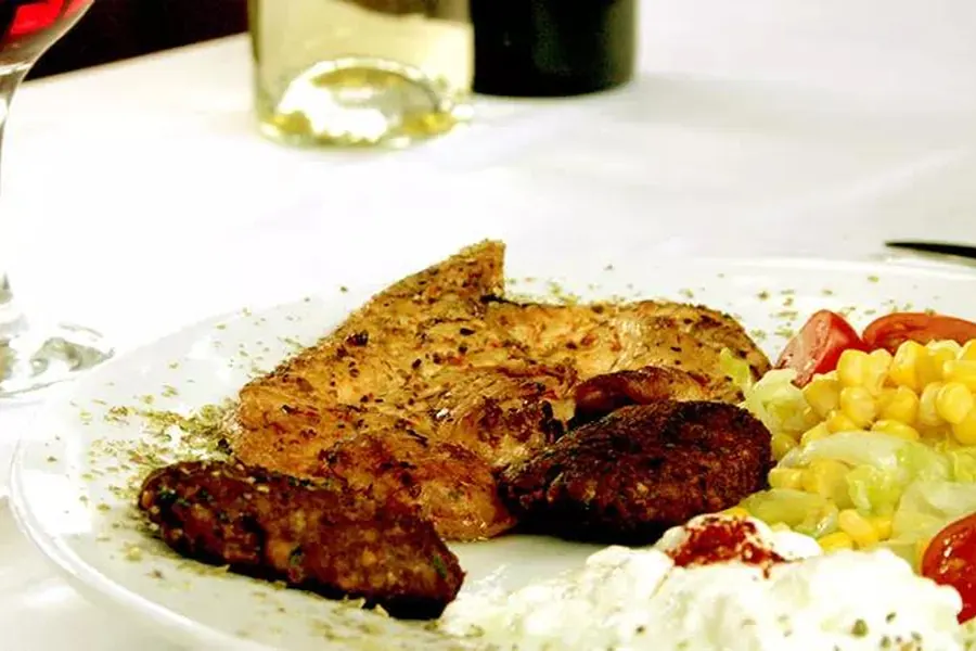 Grilled lunch plate served on board