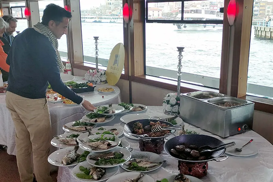 Grilled fish plates prepared for the lunch cruise