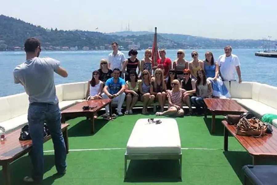 Group with their guide on the sightseeing boat