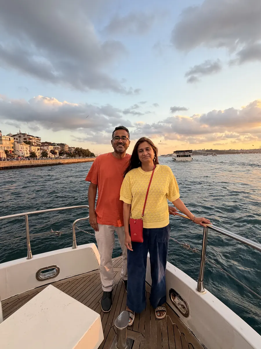 Couple on the bow at golden hour on the Bosphorus