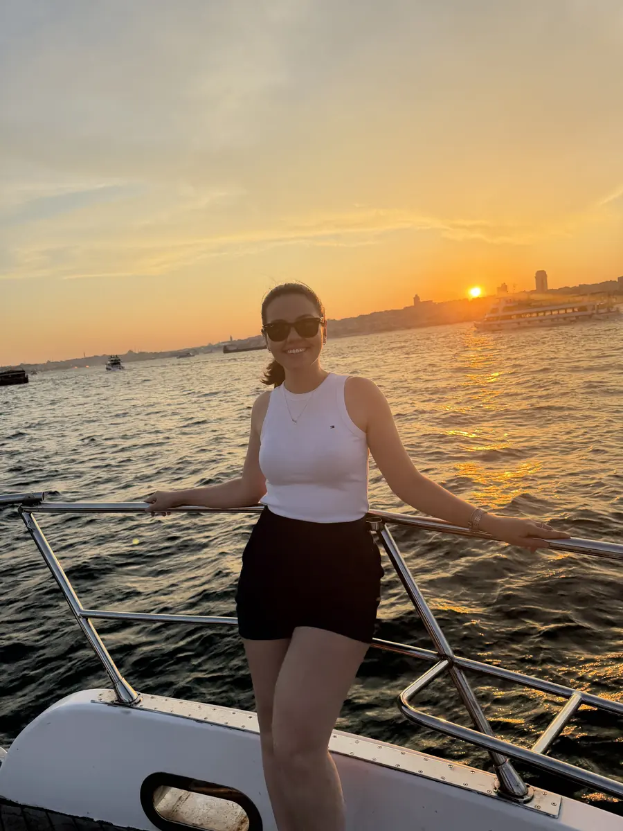 Golden sunset over the old city from the cruise deck