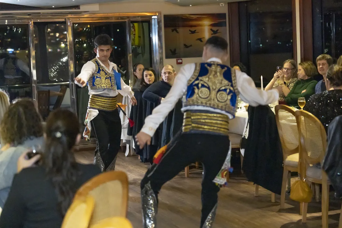 Turkish folk dancers at a gala dinner cruise
