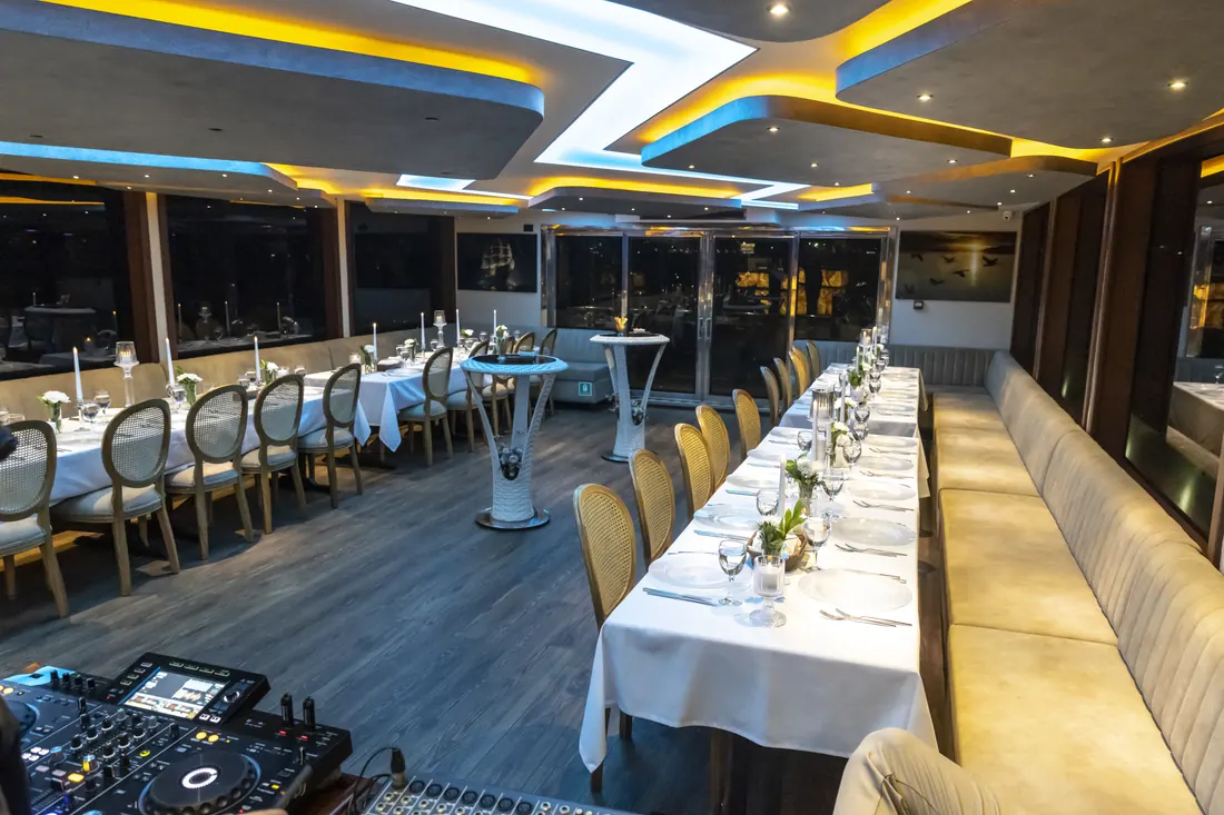 Party yacht saloon with a DJ booth