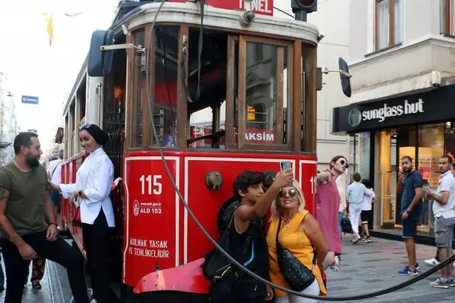 The nostalgic tram on İstiklal Street in Beyoğlu