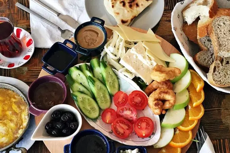 Table of mezes and breakfast dishes