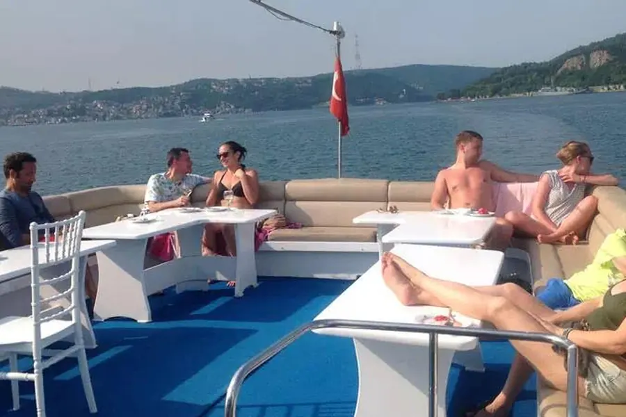 Guests on deck on the way across the Sea of Marmara