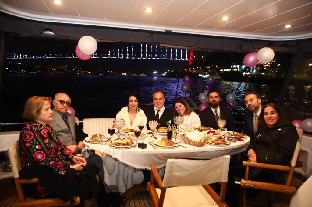 Celebration dinner on a yacht at night