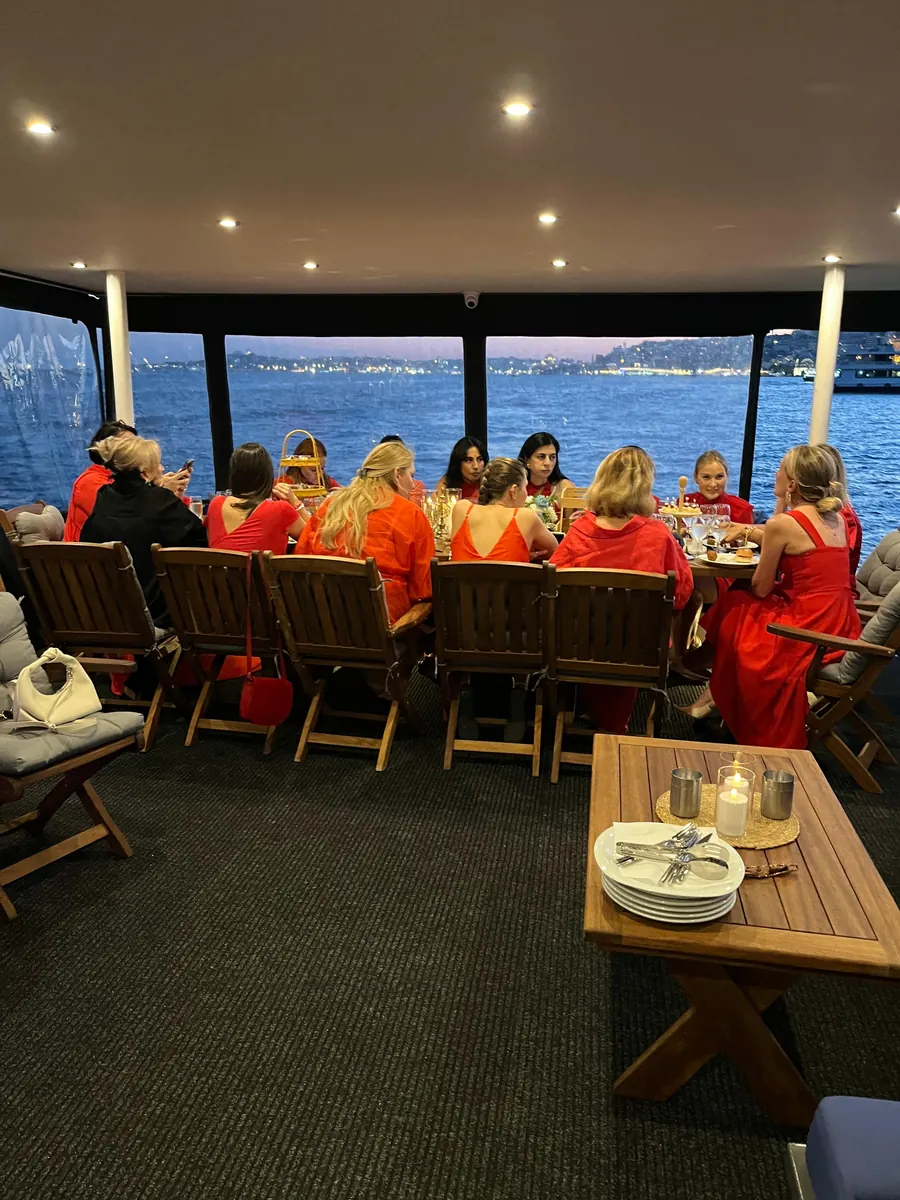 Group dinner on a yacht with a view of the Bosphorus