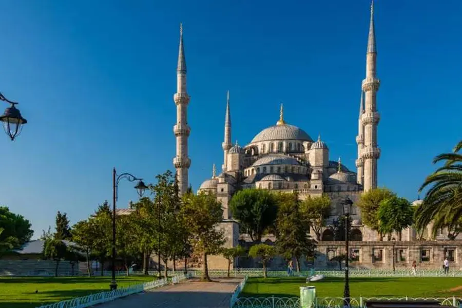 The Blue Mosque with its six minarets