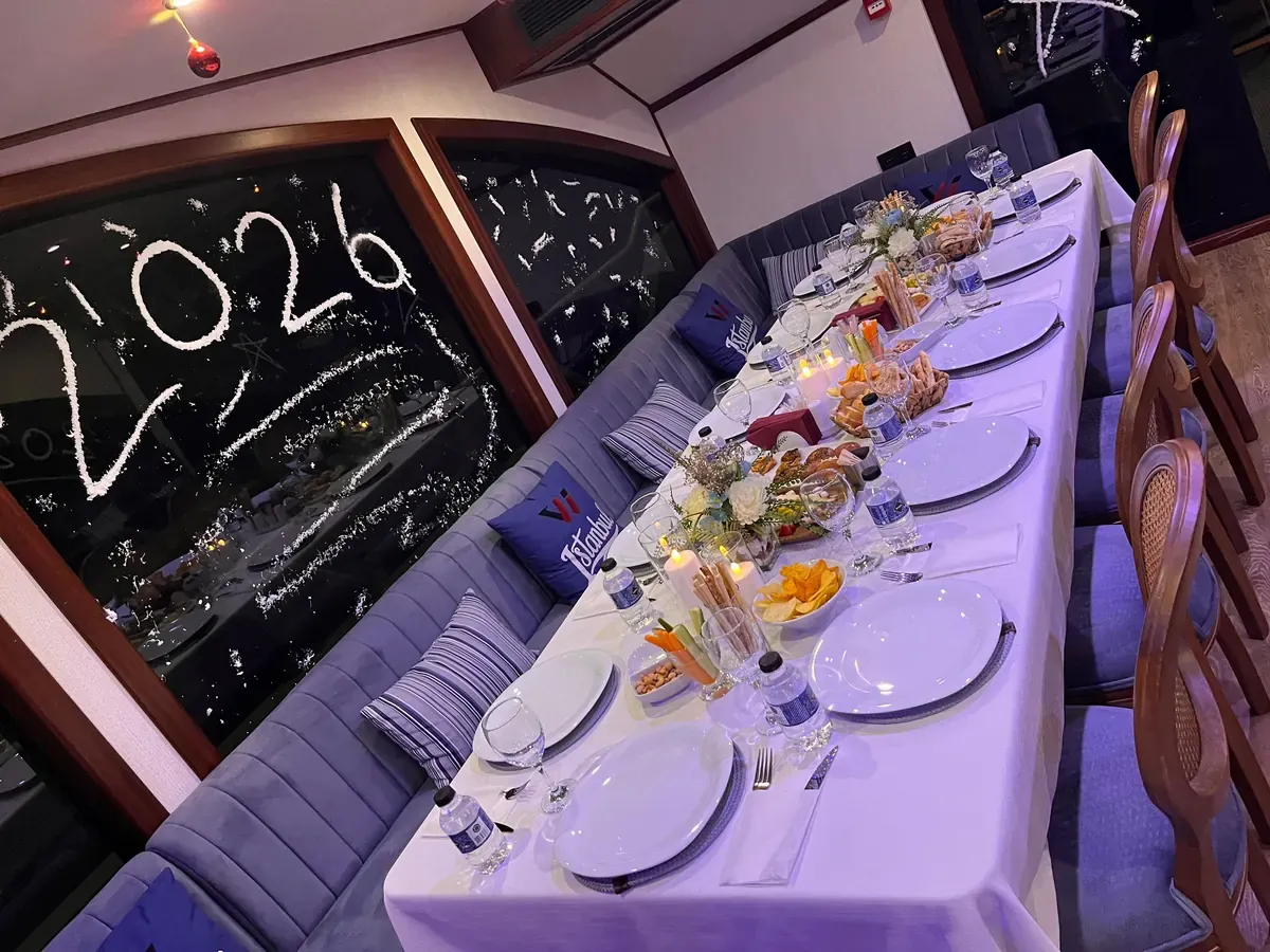 Gala table for a private New Year's Eve party on a yacht