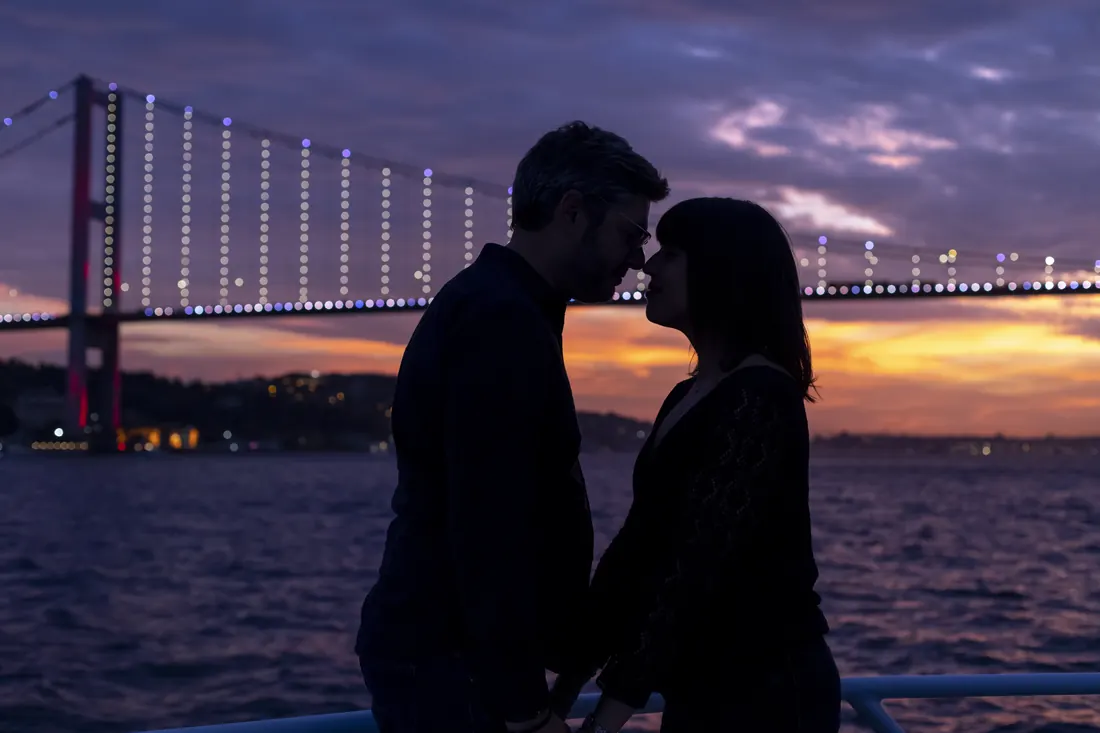 Couple on a yacht at sunset