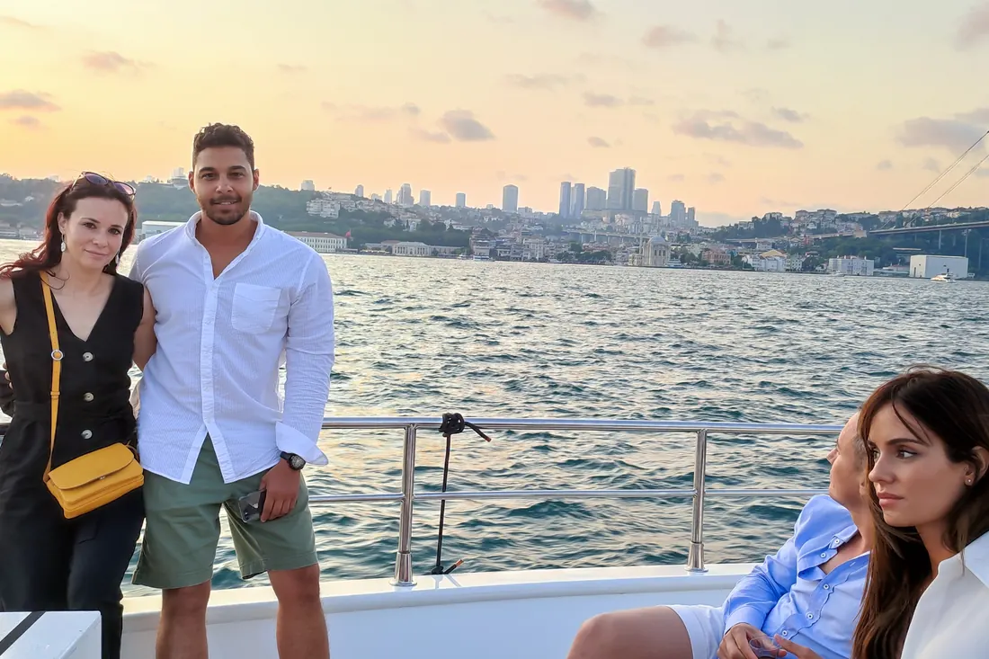 Friends on a sunset cruise