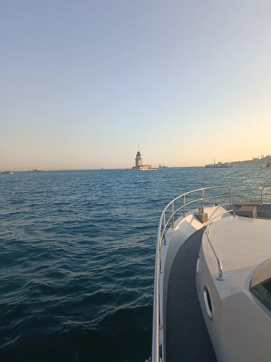 The Maiden's Tower at sunset from a yacht