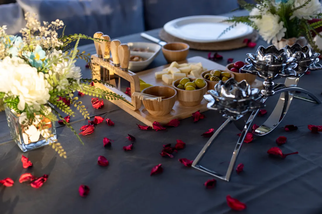Romantic table with flowers on a yacht