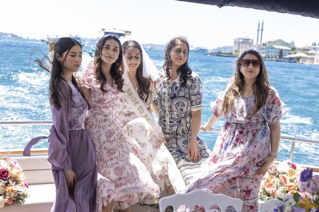 Bride to be and friends at a bachelorette party on a yacht