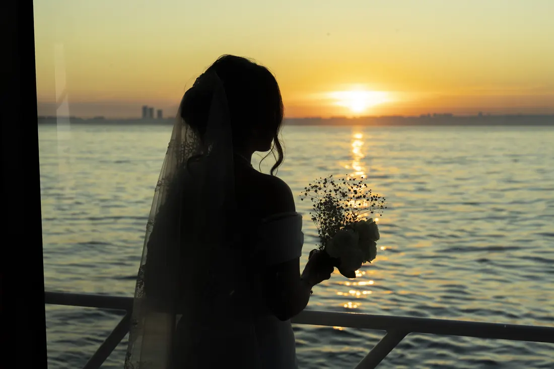 Bride at sunset