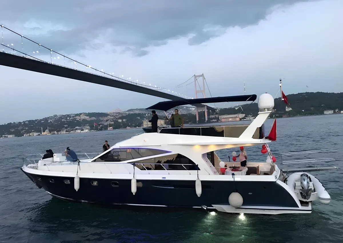 Azure yacht under the Bosphorus Bridge