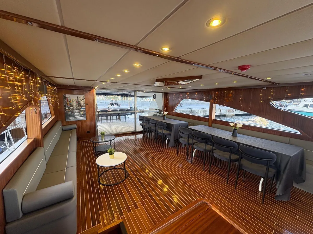 Closed saloon with tables on Blue Wave