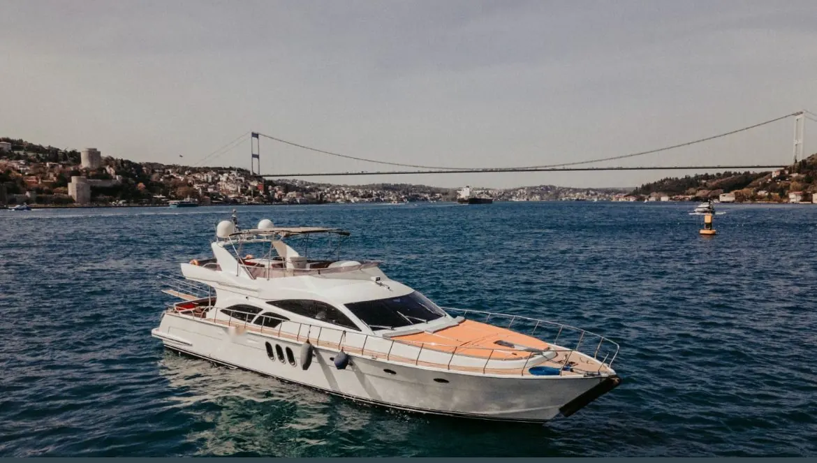 Riviera yacht with the Bosphorus Bridge behind