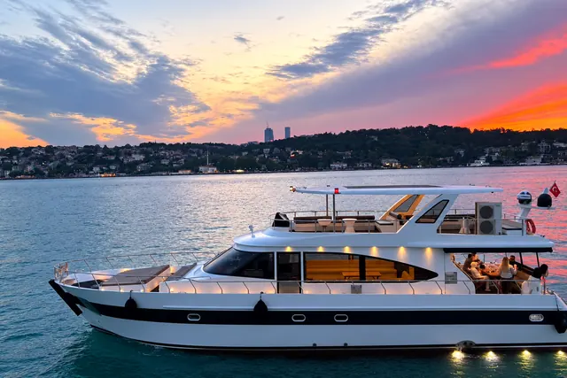 Sea Fairy yacht on the Bosphorus at sunset